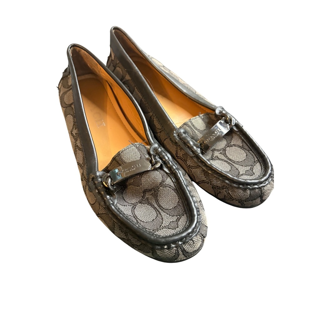 Coach Olive Signature Jacquard Loafers Grey Black Monogram Bit Moccasins 6B